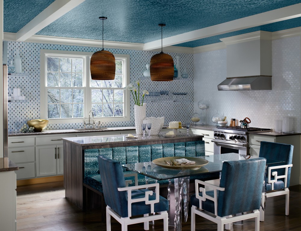 Photo of kitchen with blue furniture | kitchen sink and faucet showroom | Weinstein Collegeville