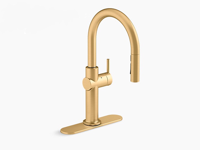 Kohler Crue faucet in Vibrant Brushed Moderne Brass (2MB) finish | Kohler finishes for your bathroom | Weinstein Collegeville